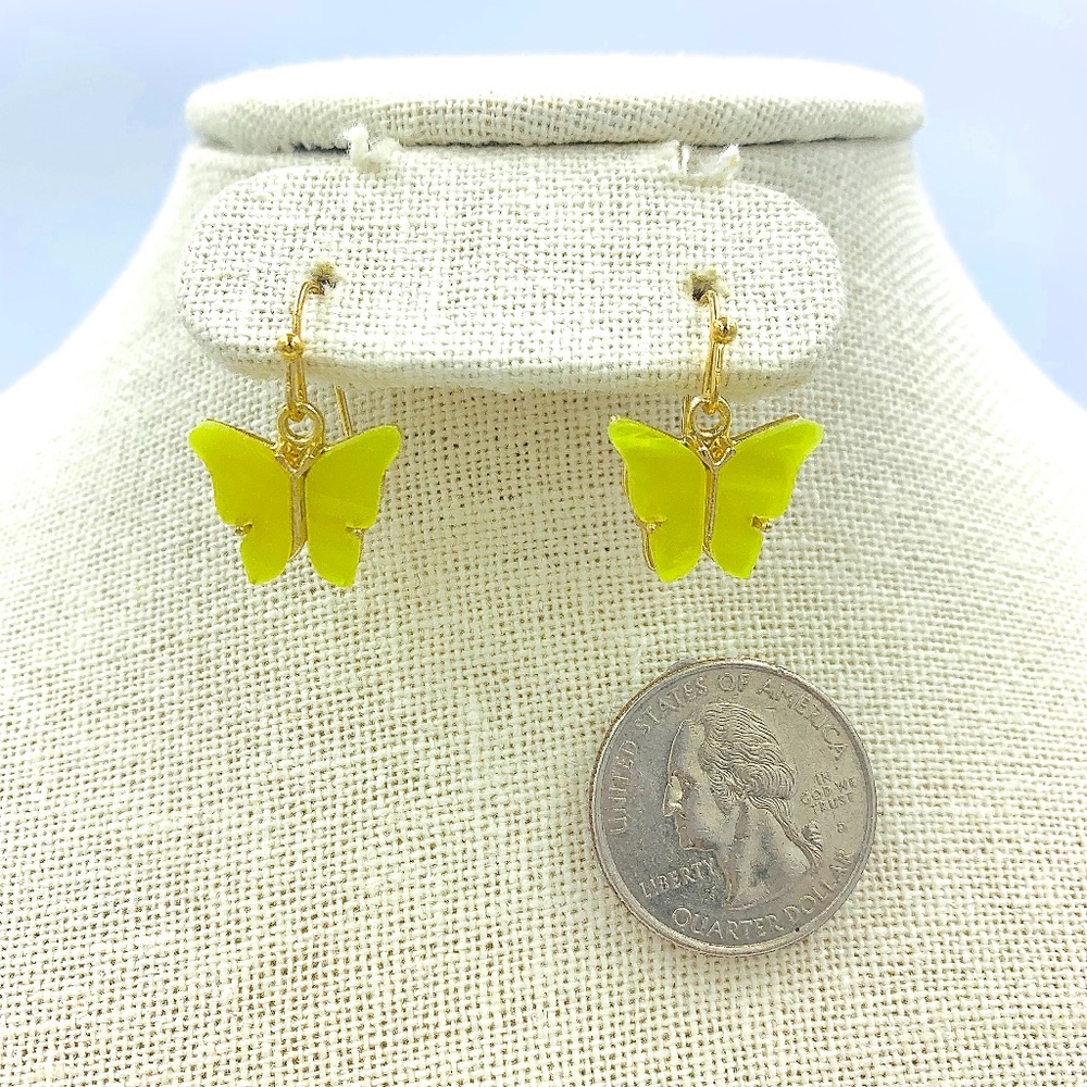 Butterfly Acrylic Dangle Earrings - Yellow